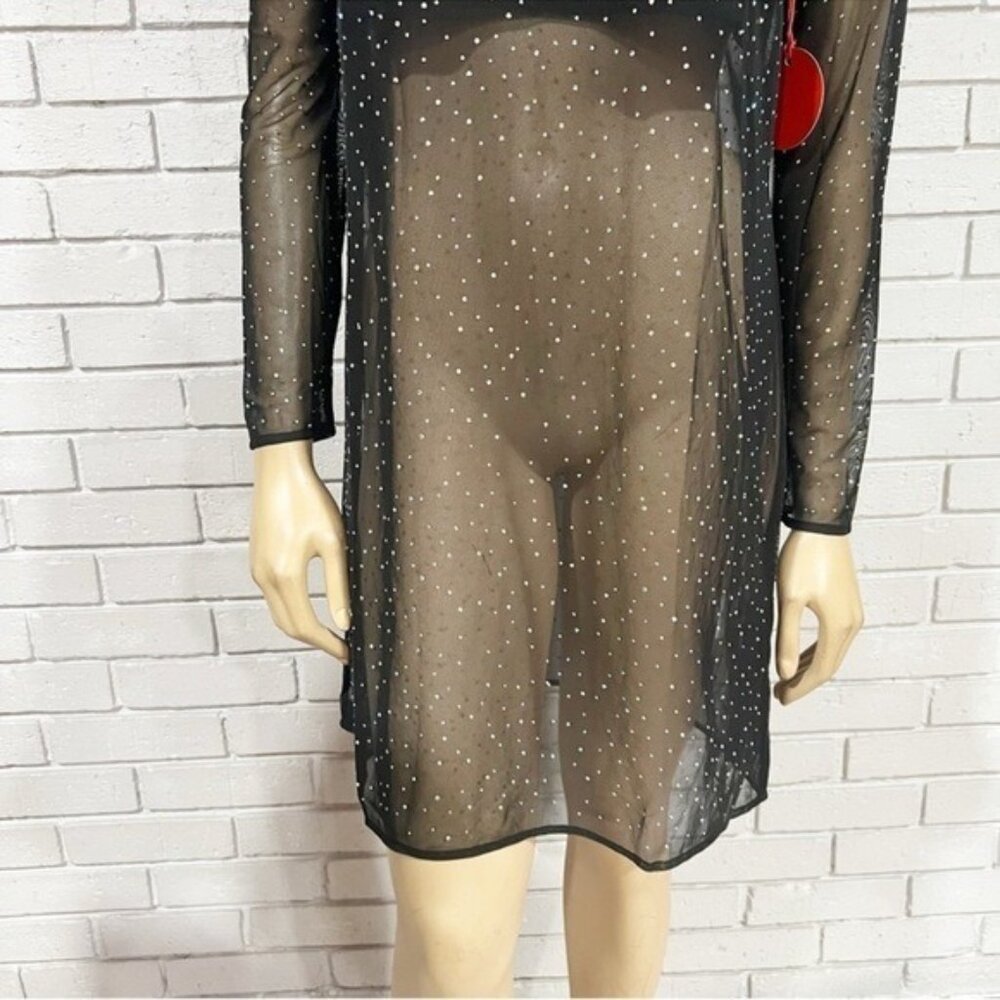 Eva Franco Long‑Sleeve Sheer Mesh Rhinestone Tunic Top, Size M — Statement Layer - Picture 2 of 7